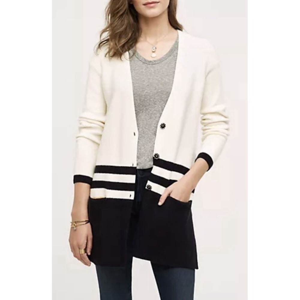 Anthropologie Varsity Cardigan by Angel‎ Of The North, Black & White Size XS